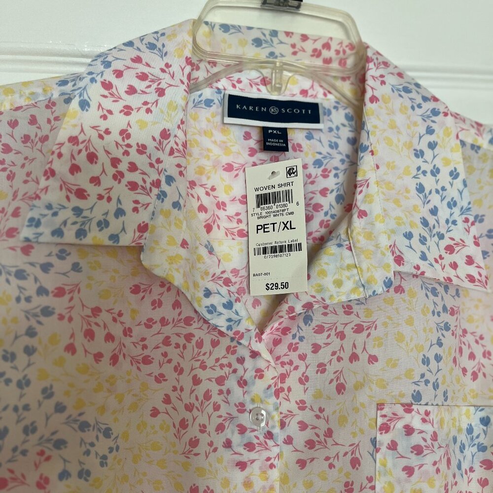 NWT Karen & Scott Women's Short Leave Floral Woven Shirt. Size XL Petite.